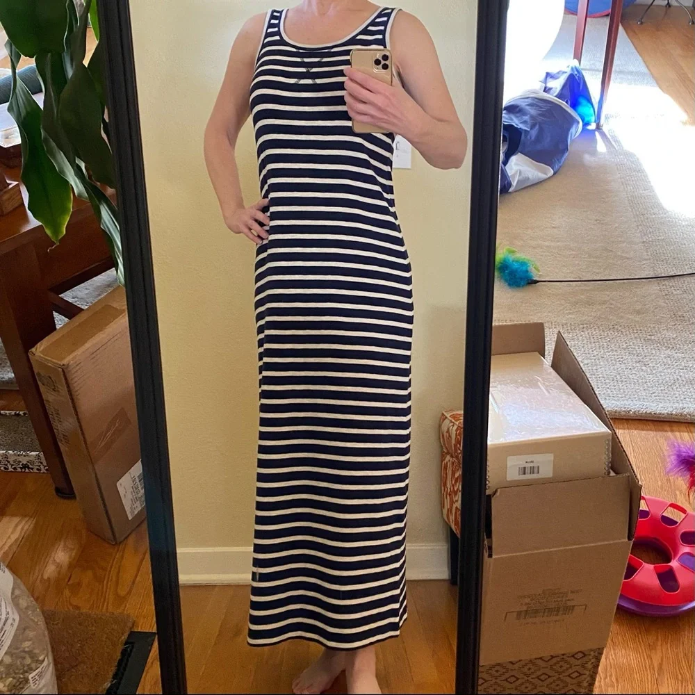 Navy & cream stripe Ann Taylor LOFT maxi dress, size M - Picture 2 of 6